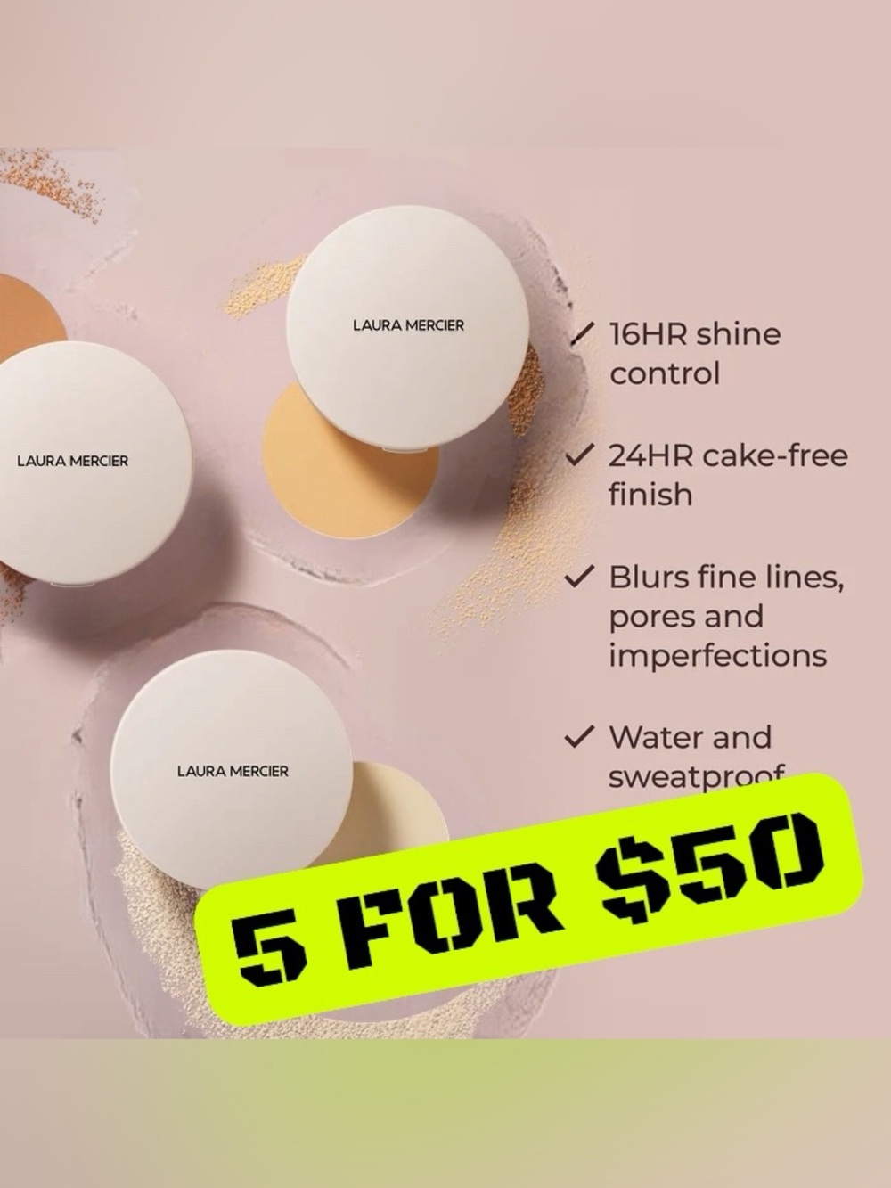5 ITEMS FOR $50• $52 Laura Mercier Translucent Pressed Setting Powder Ultra-Blur